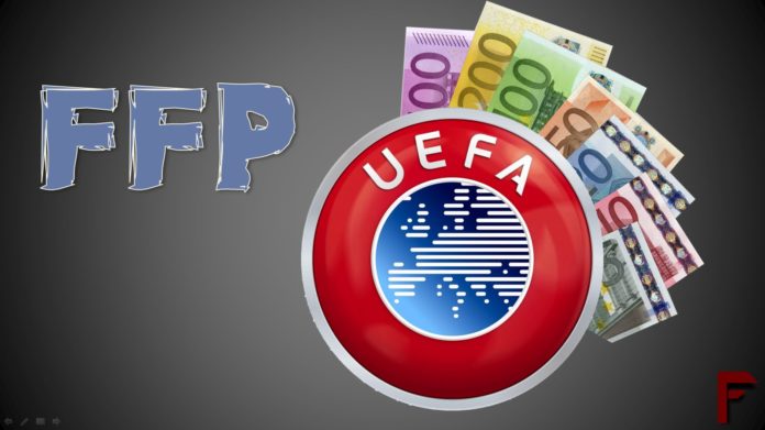Logo UEFA e FFP con contorno di banconoti Euro