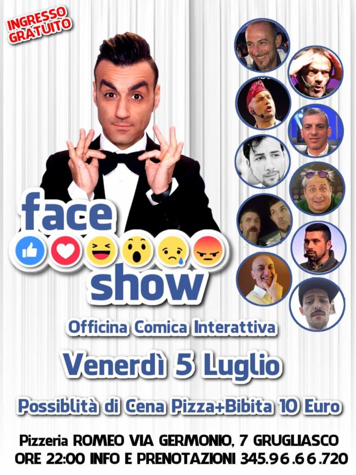 locandina di face show coninprimo piano manuel negro con smoking e papillon e le immagini dei dieci partecipanti