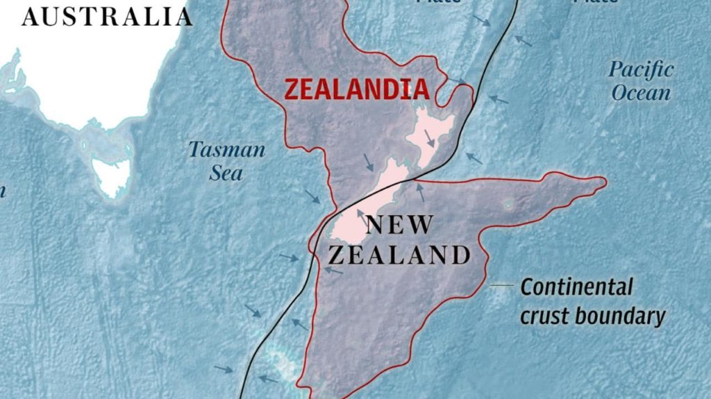 la cartina geografica che indica la posizione della Zealandia