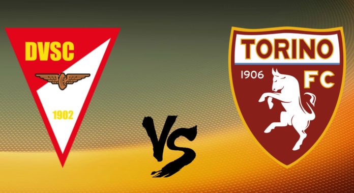 Debrecen VSC cs Torino FC - UEFA Europa League II turno preliminari: in primo piano i gagliardetti delle due squadre su sfondo giallo