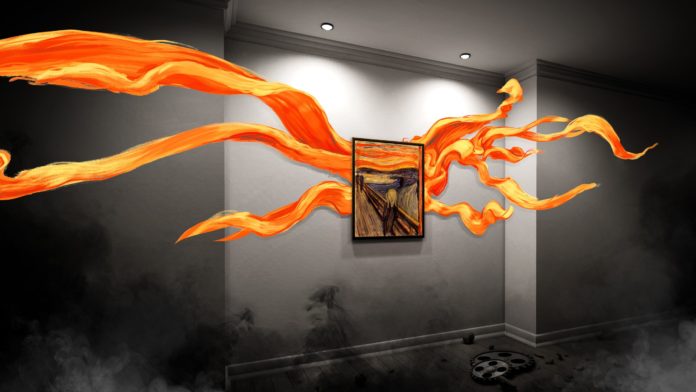 Arte al maker faire con delle fiamme che escono dal quadro dell'urlo di munch