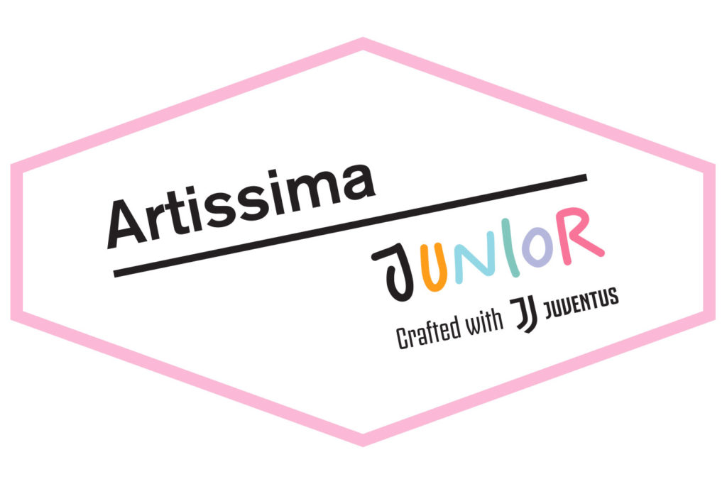 Logo Artissima Juventus junior colorato in rosa e con junior in colori pastello 