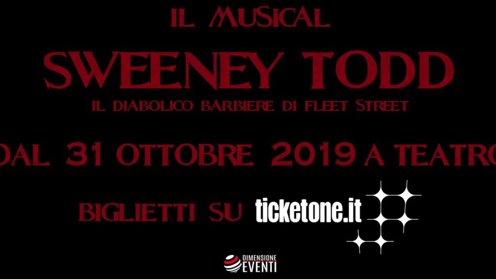 La locandina di halloween con la scritta "il musical Sweeney Todd il diabolico barbiere di Fleet street dal 31 ottobre 209 a teatro biglietti su ticket one