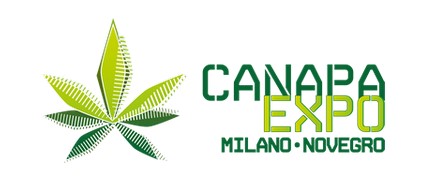 Il simbolo di canapa expo una foglia di mariuana con la scritta milano novegro dove a novembre si svolgerà la fiera