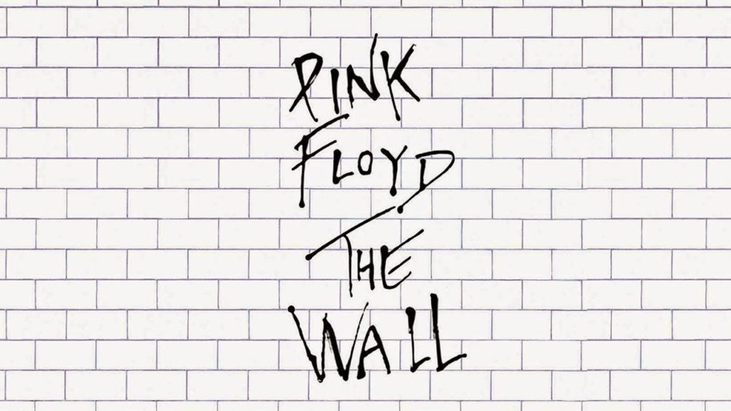 Pink Floyd The Wall: la copertina del doppio LP, disegnata come un muro di mattoni bianchi e neri, con il logo della band al centro