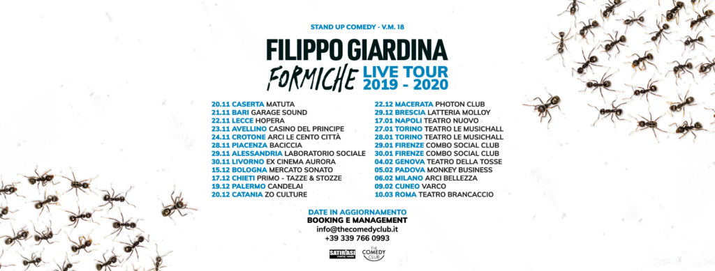 Filippo Giardina "Formiche" le date del tour e sui bordi delle formiche che vanno verso centro pagina