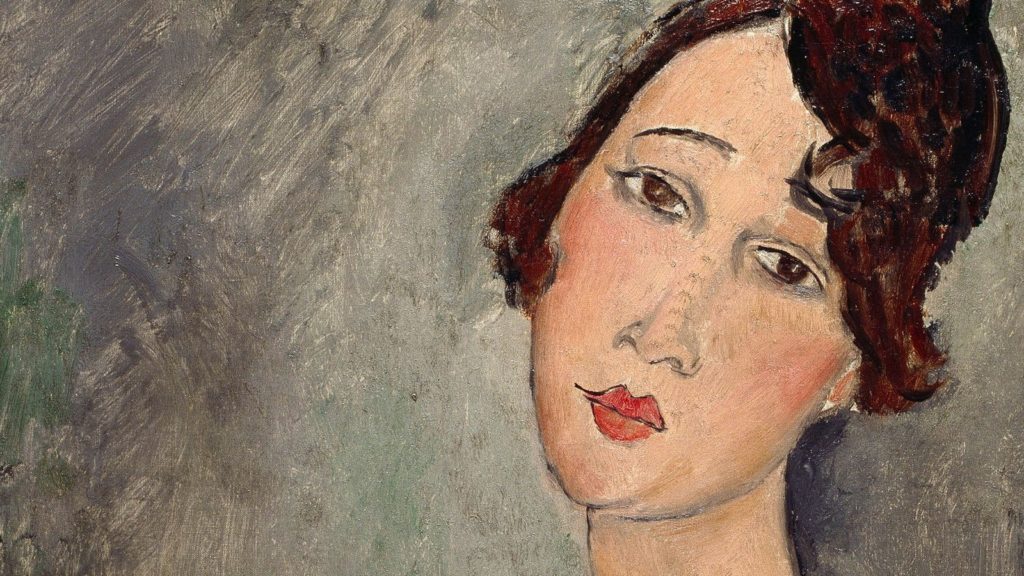 Opera di Modì. Figura di donna con il classico collo lungo 