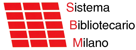 Biblioteche di Milano contro le fake news logo rosso del. Sistema Bibliotecario 