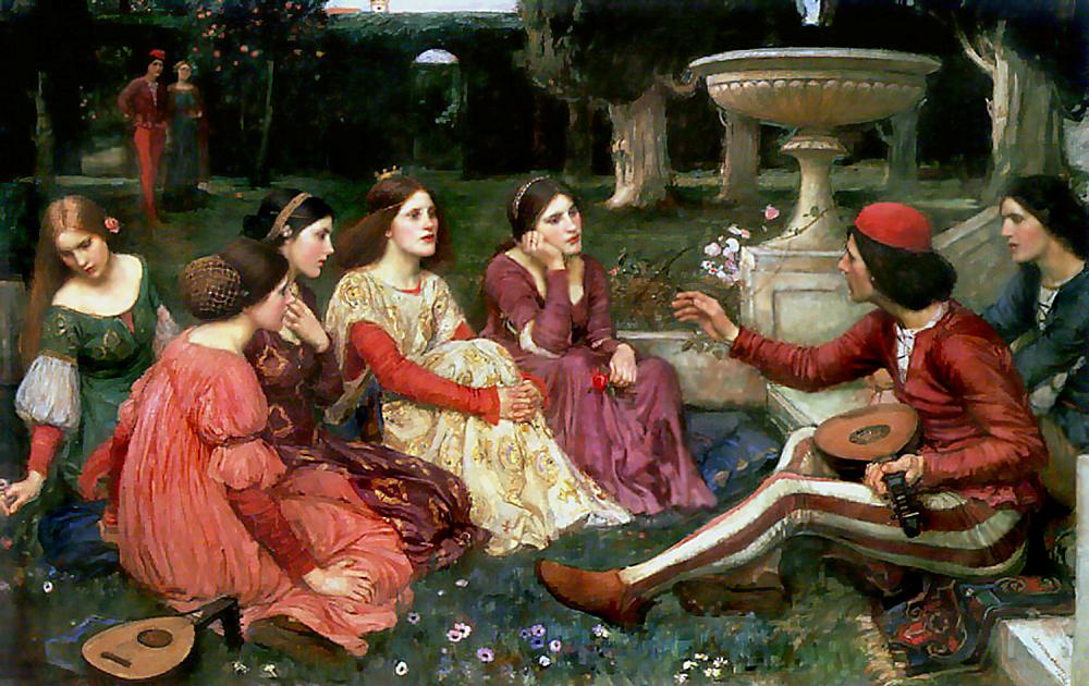 Boccaccio mentre canta il Decamerone. In un dipinto nella letteratura del contagio