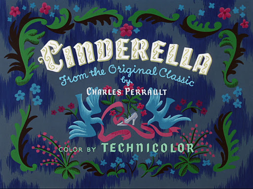 Cenerentola la locandina del film del 1950con dei disegni di cornucette intorno alla scritta "cinderella" colour in technicolour