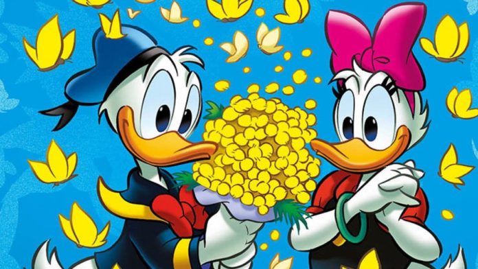 Topolino 8 marzo paperino regalea delle mimose a paperina