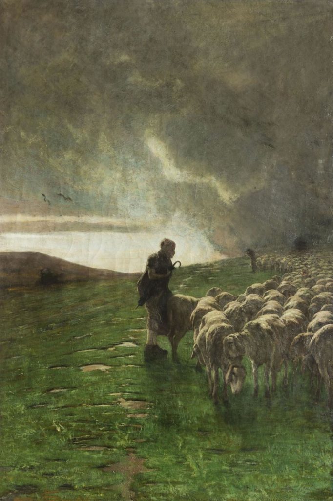 Giovanni Segantini persona con pecore su un prato Castello Visconteo Novara 