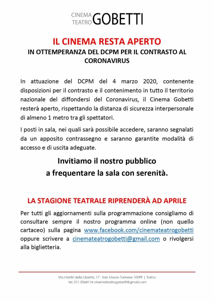 Torino Aperti sì aperti no il bollettino di guerra della cultura cinema teatro Gobetti