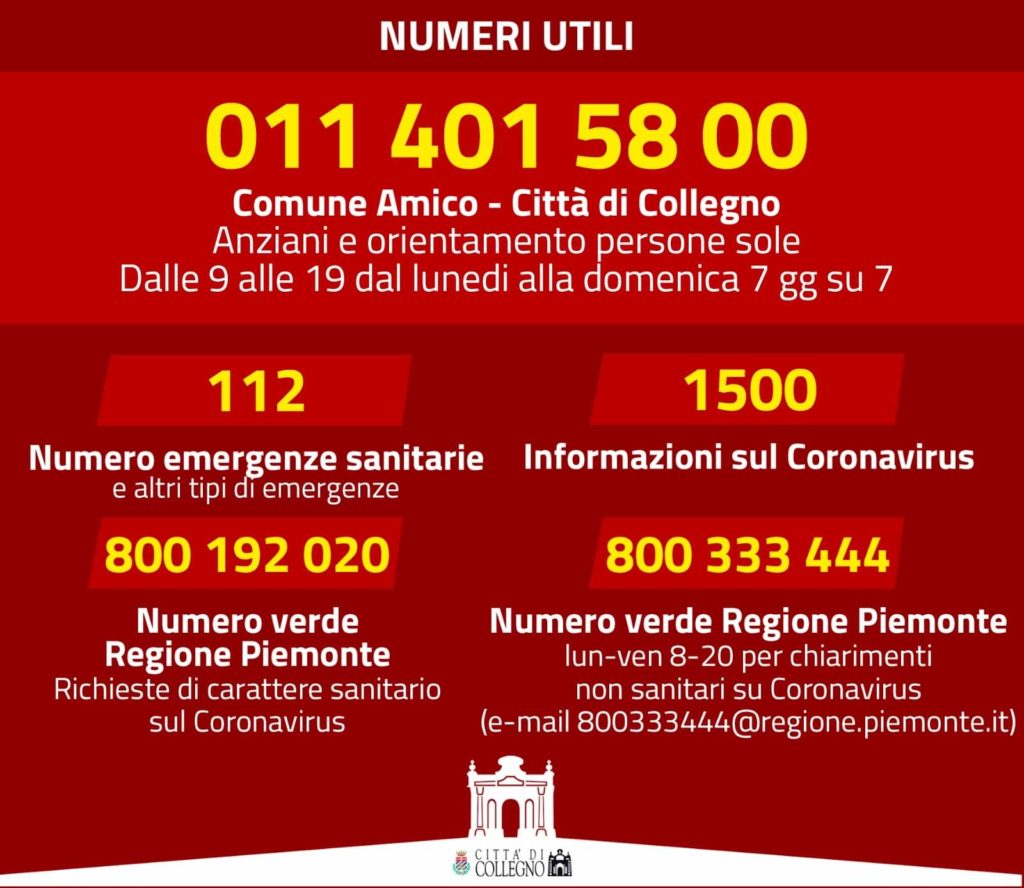 Coronavirus, sindaci in prima linea: Francesco Casciano. Numeri di emergenza utili nazionali e per Collegno