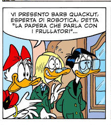 Una vignetta della storia a fumetti dove paparina presenta le due scienziate