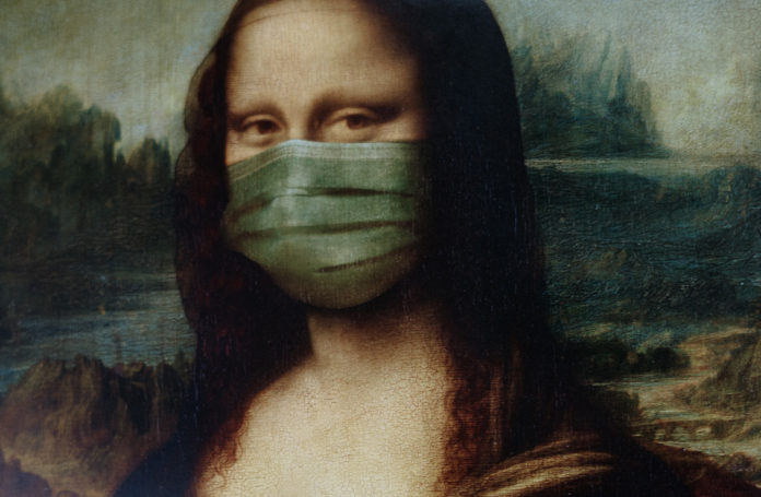 mascherine e camici made in italy la gioconda con un amascherina chirurgica