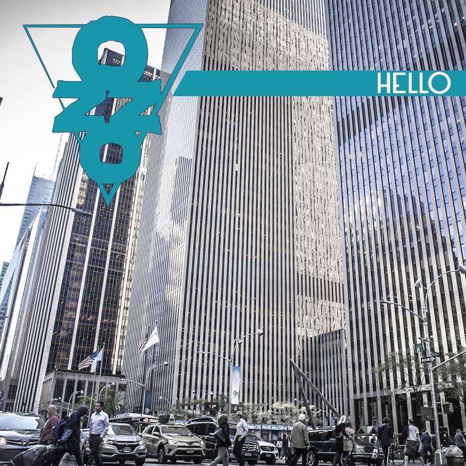 la copertina di hello, nuovo singolo di ozzo, che ritrae dei grattacieli di una città americana