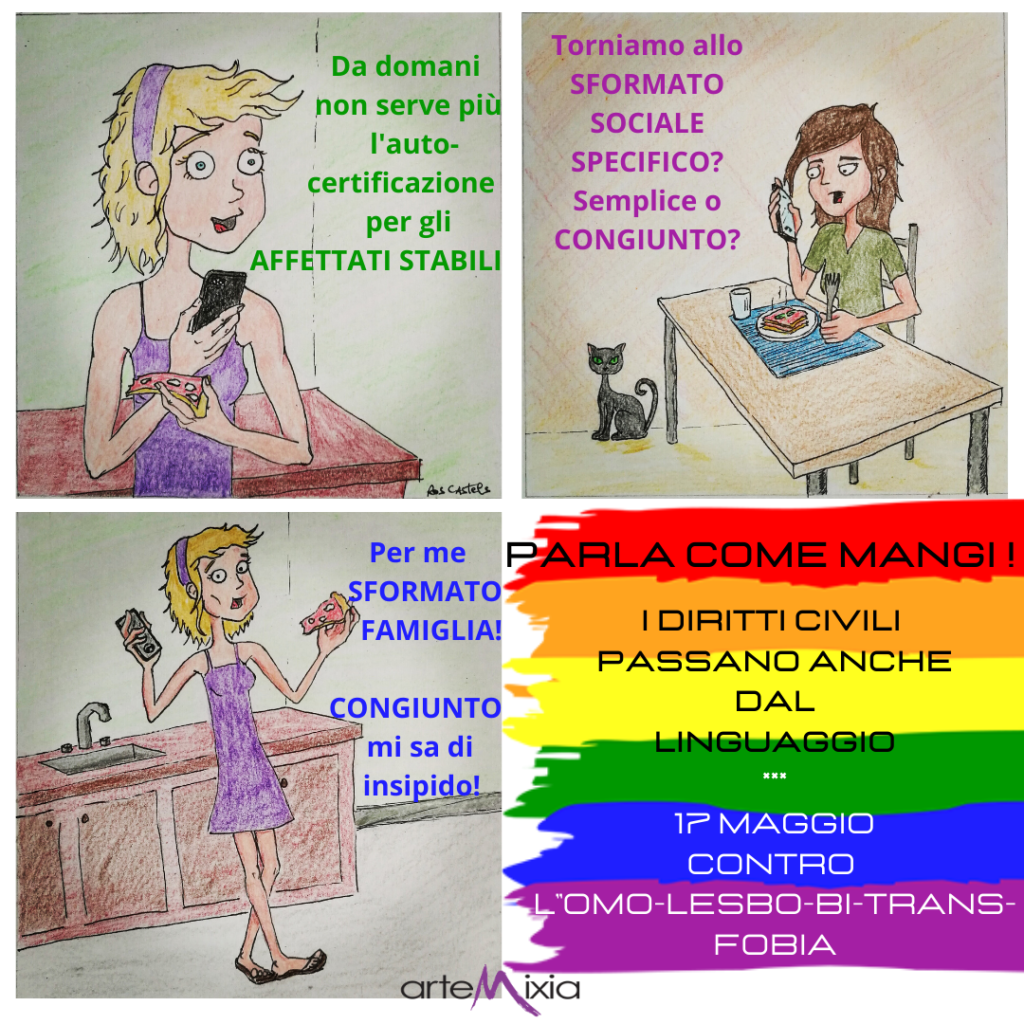 Vignetta realizzata da Rosalba Castelli per Associazione Artemiixia in occasione  della giornata contro l'omofobia