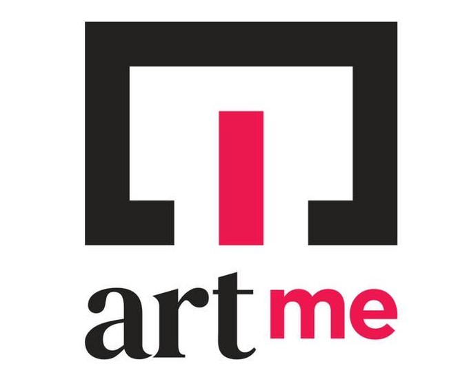 MIlano artme il logo con un rettangolo nero aperto in basso e in mezzo una colonna rossa con sotto la scritta artme