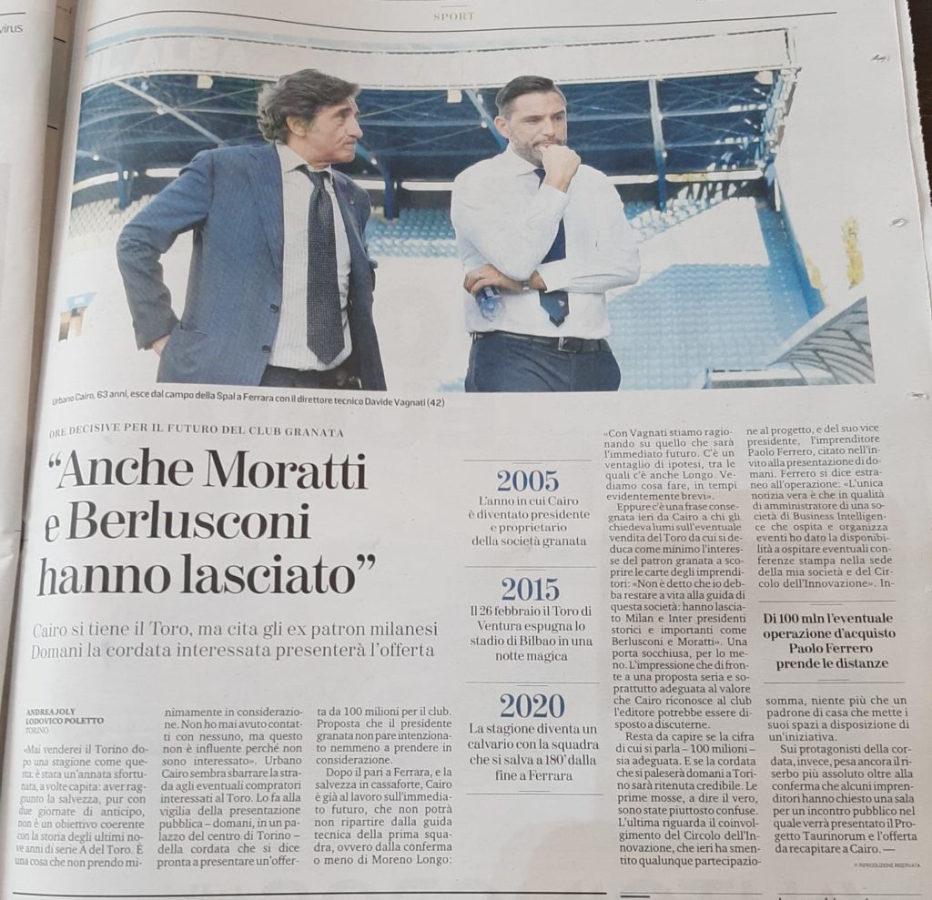 nella foto l'articolo de la stampa pubblicato martedì 28 luglio