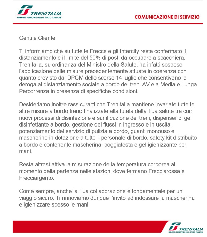 Trenitalia la newsletter