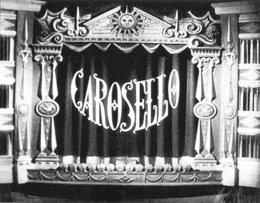 nel riquadro il logo di "Carosello" la vecchia trasmissione RAi, quando la Tv era in bianco e nero