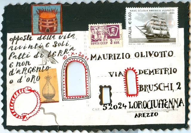 Mostre e musei chiusi? Niente paura c'è la Mail Art cartolina con disegni e scritte di Olivotto