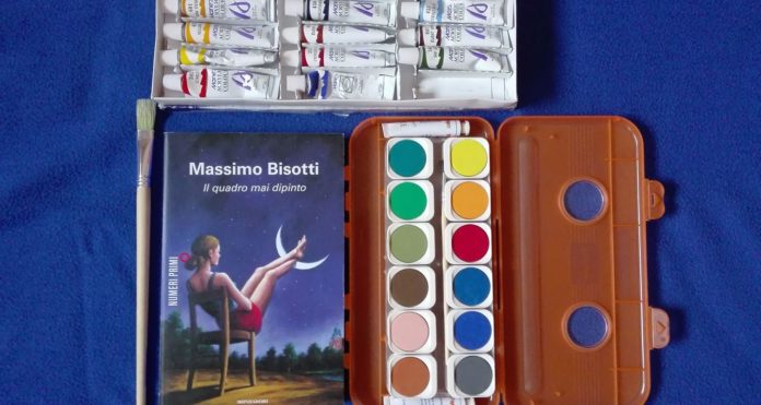 Il quadro mai dipinto, romanzo. Il libro raffigura sulla copertina una donna seduta su una sedia con i piedi appoggiati sulla luna. Sulla sinistra un pennello e sulla destra i colori per dipingere.