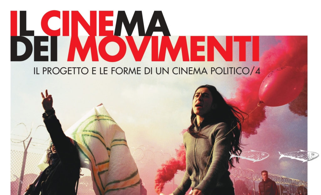 il cinema dei movimenti - la locandina con due donne impegnate in una manifestazione politica con una bandiera bianca con il simbolo dell'anarchia