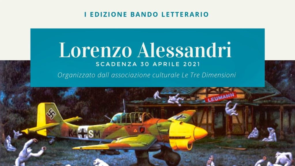 iscrizioni aperte al bando letterario Lorenzo Alessandri scadenza 30 aprile e sotto la scritta un aereo giallo e arancione con delle scimmie bianche intorno