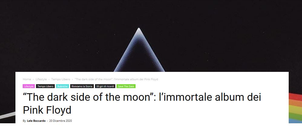 il 2020 di Zetatielle Magazine - la copertina dell'album dei pink floyd the dark side of the moon con un prisma attraversato da un fascio di luce bianca che esce ad arcobaleno