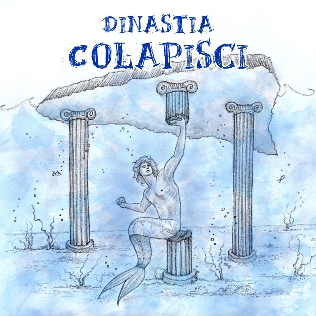 dinastia colapisci - la copertina del singolo che ritrae il dio uomo pesce che sostiene le colonna sotto la sicilia