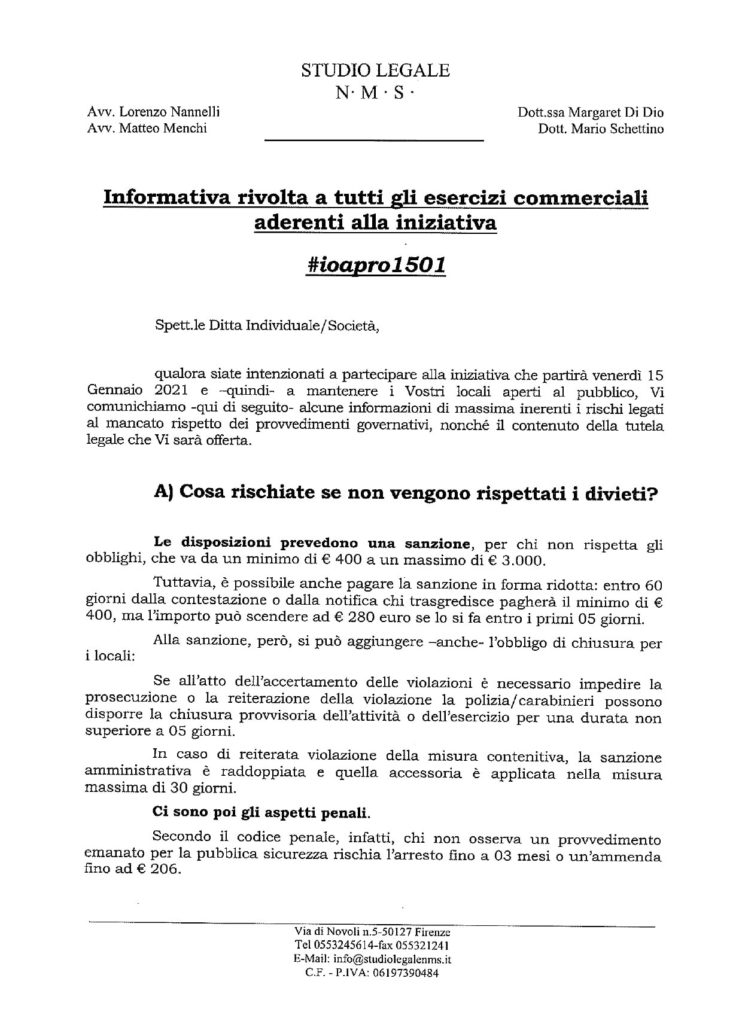 #ioapro - inoformativa stilata dagli avvocati dell'organizzazione - pag 1