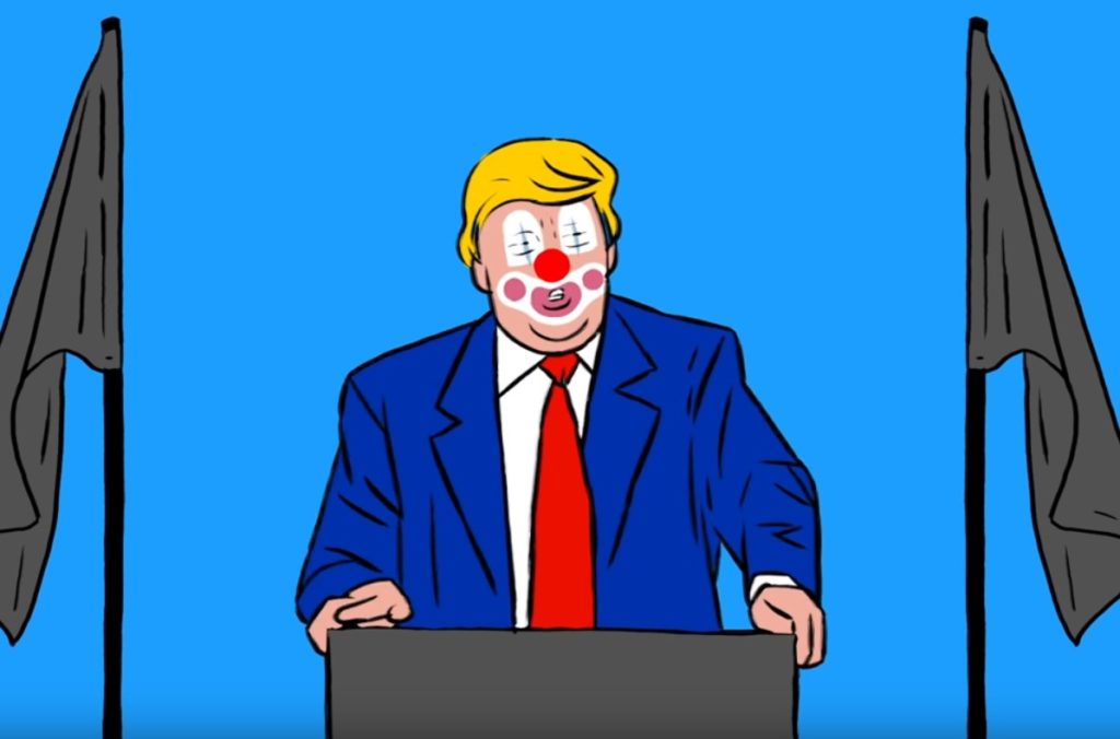 poliziotti - nel video cartone animato trump è disegnato con faccia da clown