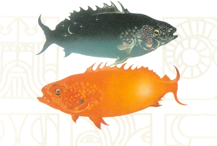 Sotto il segno dei pesci anntonello venditti la copertina dell'album con due pesci uno arancione e uno blu-verde