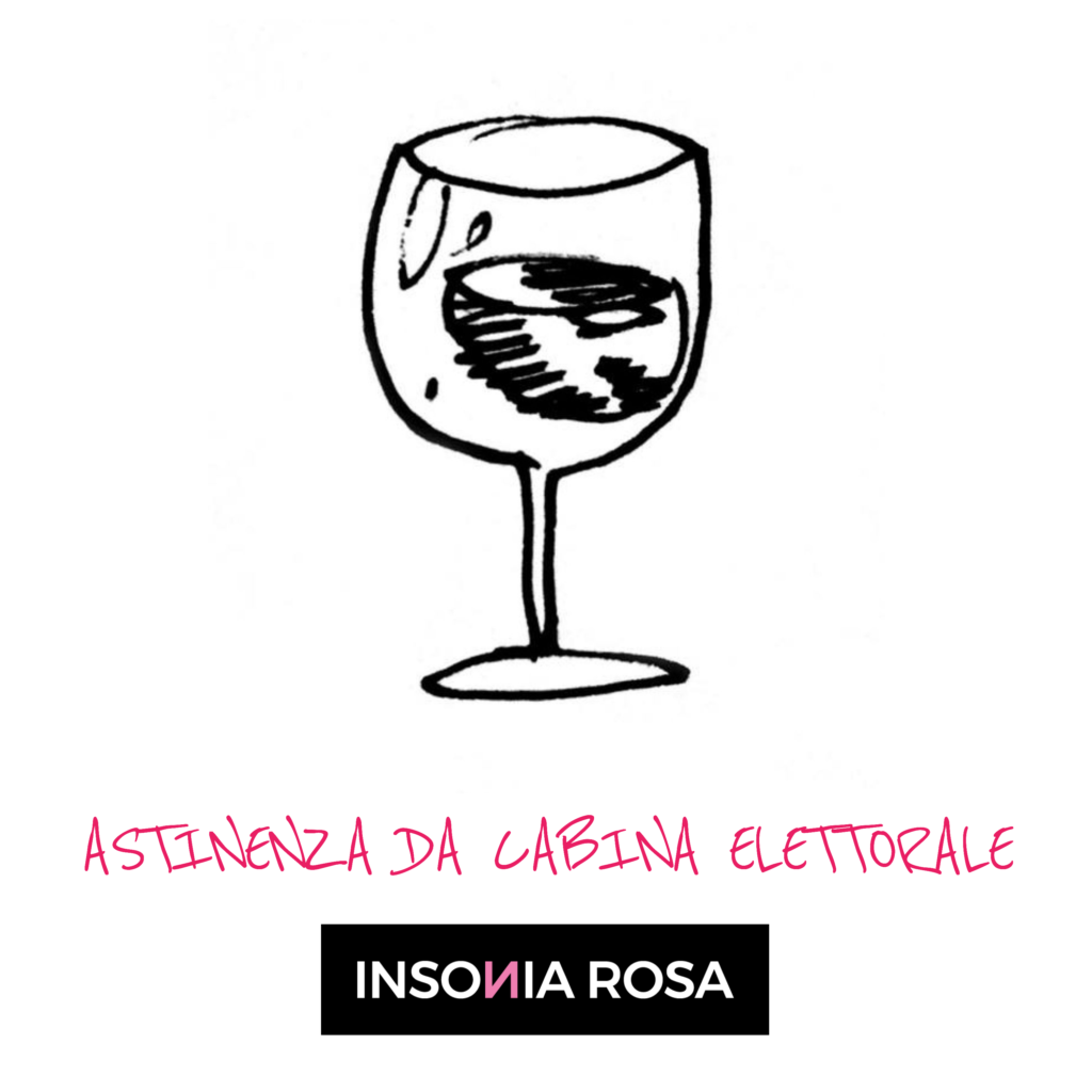 insonia rosa la copertina del singolo astinenza da cabina elettorale, che ritrae un bicchiere disegnata su sfondo bianco
