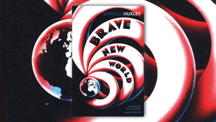 Il mondo nuovo copertina del libro rossa con delle figure che girano a spirale