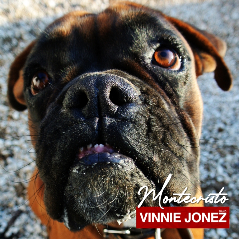montecristo vinnie jonez band - la copertina del singolo che ritrae un cane, di razza boxer, in primo piano