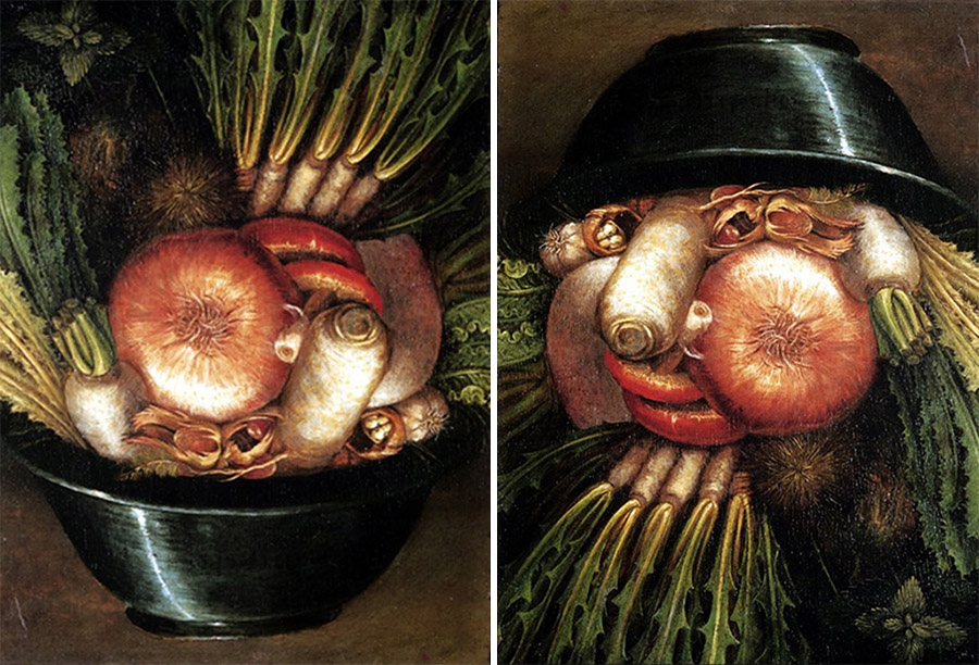 Pareidolia, l'illusione di vedere facce ovunque. Volti di Arcimboldo. 