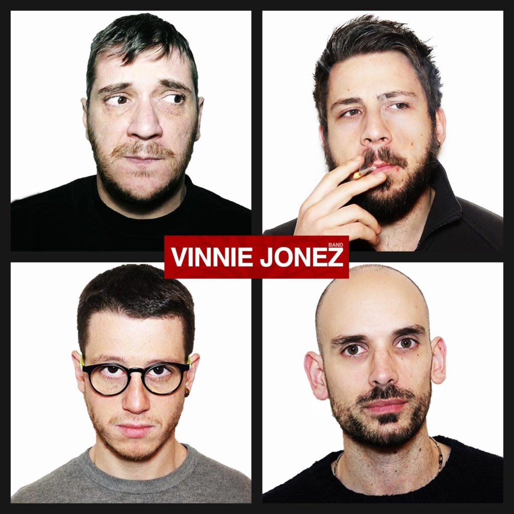 ancora un minuto - i 4 componenti la vinnie jonez band in un collage fotografico