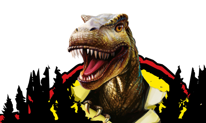 T-rex - la locandina con il logo in stile jurassic park