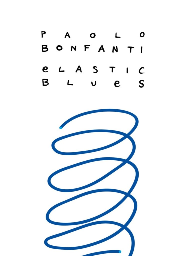 Paolo bonfanti copertina del disco elasticizzai blues bianca con un vortice disegnato in blu 