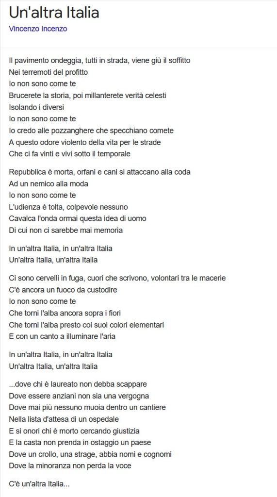 2 giugno Un'altra Italia il testo del brano di Vincenzo Incenzo