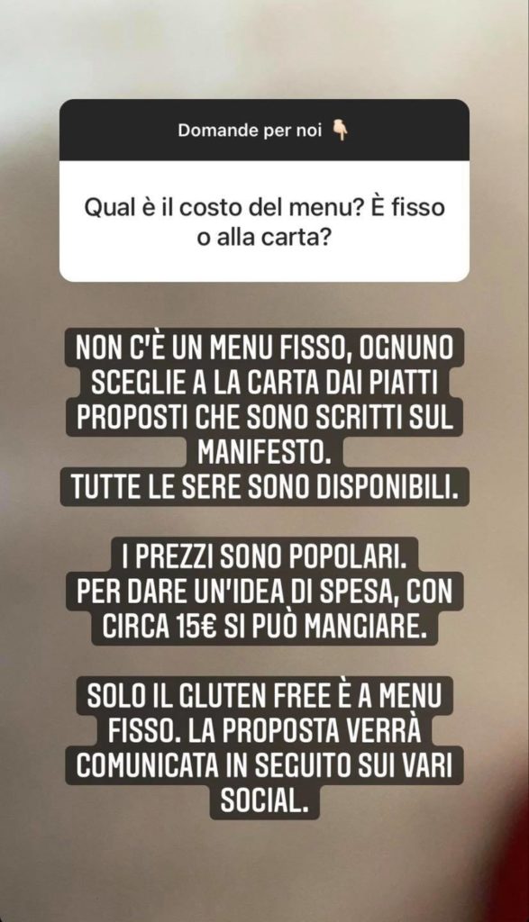 info su costi menu