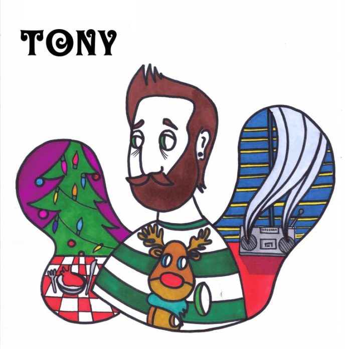 tony - la copertina del singolo che raffigura il disegno di un unomo con la barba, con le ali colorate