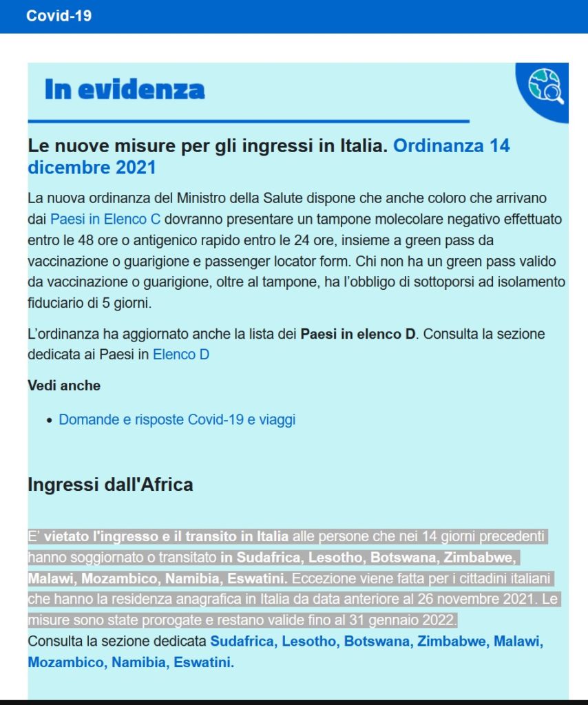 voli cancellati - l'elenco delle norme in vigore per entrare in Italia