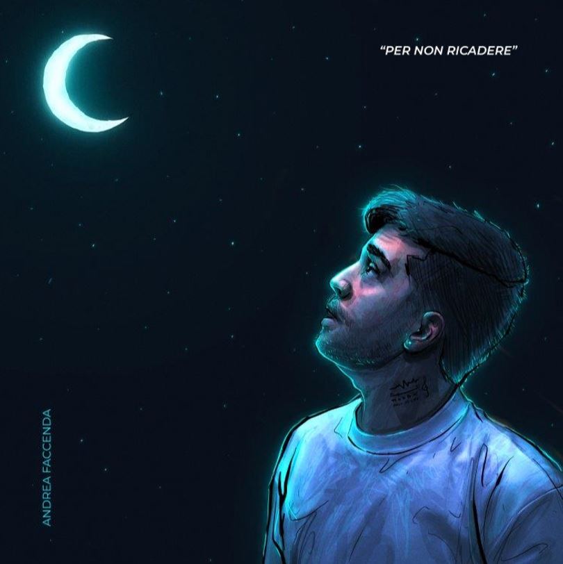 andrea faccenda - la copertina del singolo che lo ritrae di profilo, intento a guardare la luna