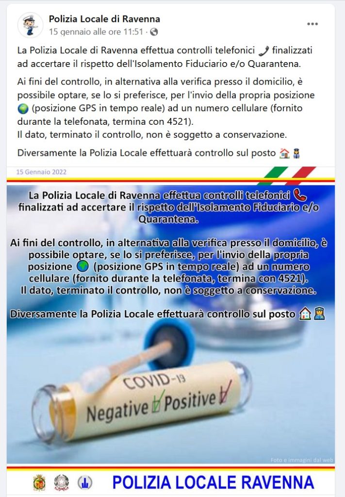 controlli telefonici - il post della polizia municipale di Ravenna