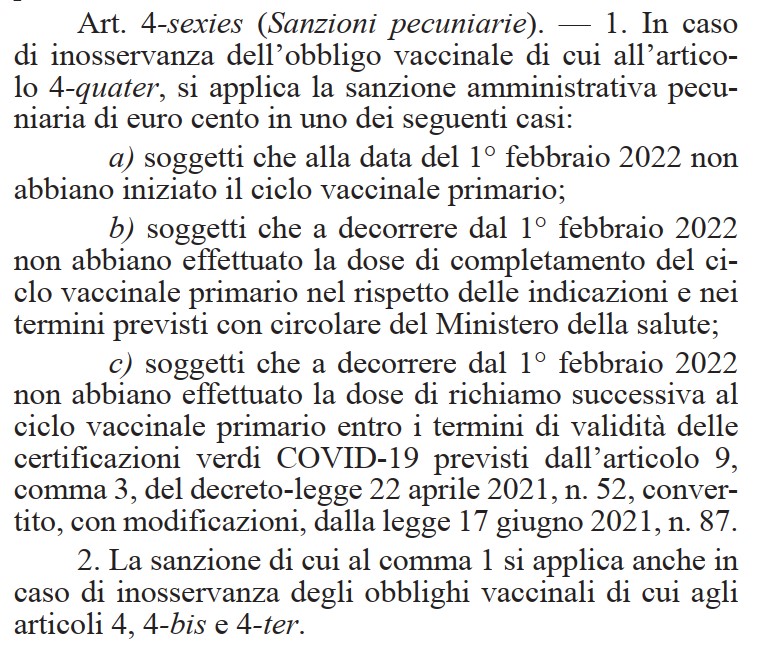 sanzioni anche per i vaccinati - stralcio di decreto