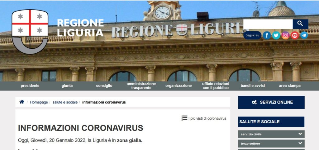 Teatro Ariston- lo screenshot del portale della regione liguria